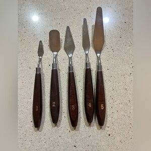 Vintage artist palette knife set, wooden handles, numbered